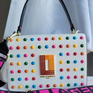 New, Karl Lagerfeld White Multicolor Simone  Studded Women's Bag